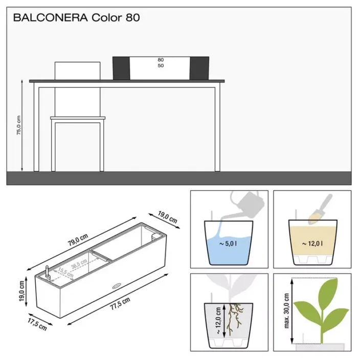 Αυτοποτιζόμενη Γλάστρα Lechuza Balconera Color 80 - Image 12