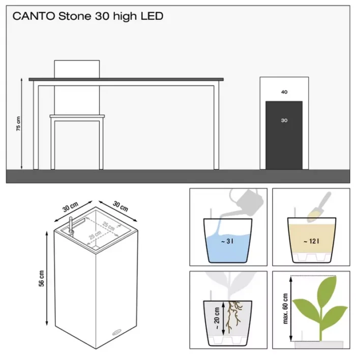 Αυτοποτιζόμενη Γλάστρα Lechuza Canto Stone LED High Stone grey - Image 10