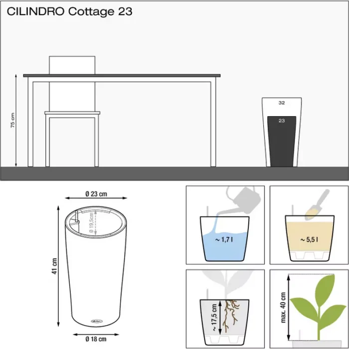 Αυτοποτιζόμενη Γλάστρα Lechuza Cilindro Cottage Mocha - Image 7