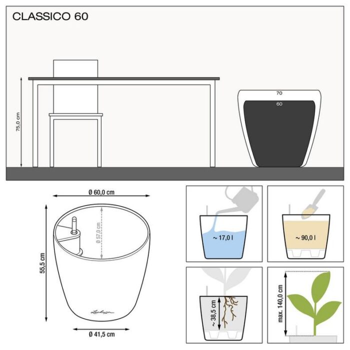 Αυτοποτιζόμενη Γλάστρα Lechuza Classico Black High Gloss - Image 8