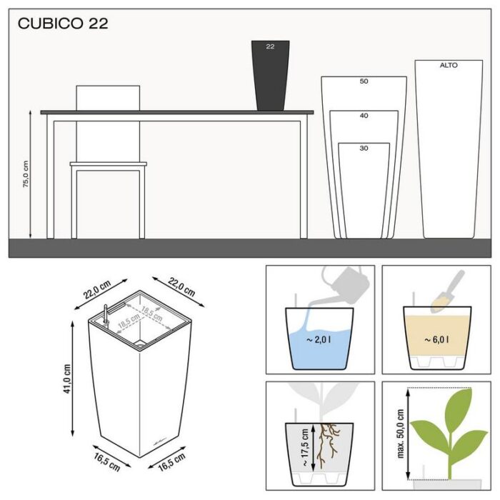 Αυτοποτιζόμενη Γλάστρα Lechuza Cubico Charcoal Metallic - Image 8