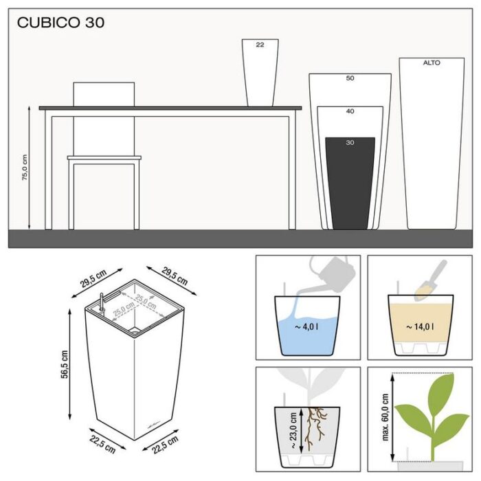 Αυτοποτιζόμενη Γλάστρα Lechuza Cubico White High Gloss - Image 12