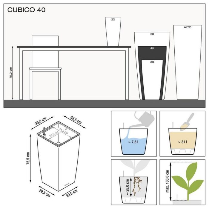 Αυτοποτιζόμενη Γλάστρα Lechuza Cubico Charcoal Metallic - Image 10