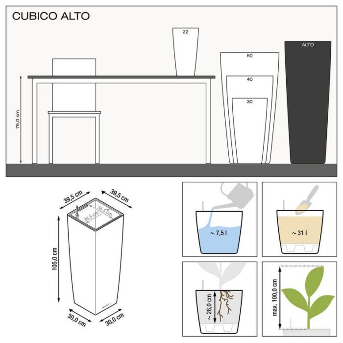 Αυτοποτιζόμενη Γλάστρα Lechuza Cubico Alto WhiteHigh Gloss (Y)105x40x40cm - Image 5