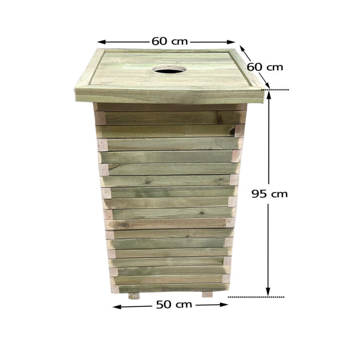 Ξύλινος κάδος απορριμμάτων τετράγωνος 50x50x94cm 225lt - Image 1