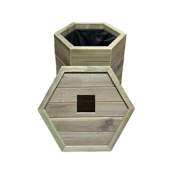 Ξύλινος κάδος απορριμμάτων εξάγωνος Δ52x64cm 110lt - Image 2
