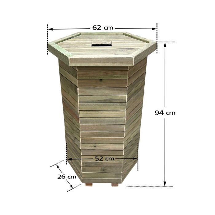 Ξύλινος κάδος απορριμμάτων εξάγωνος Δ52x94cm 170lt - Image 1