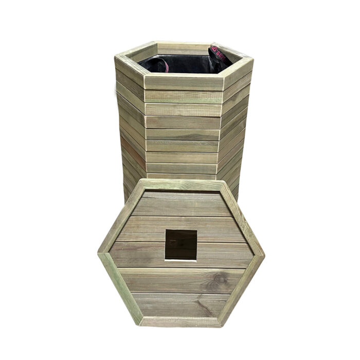Ξύλινος κάδος απορριμμάτων εξάγωνος Δ52x94cm 170lt - Image 2