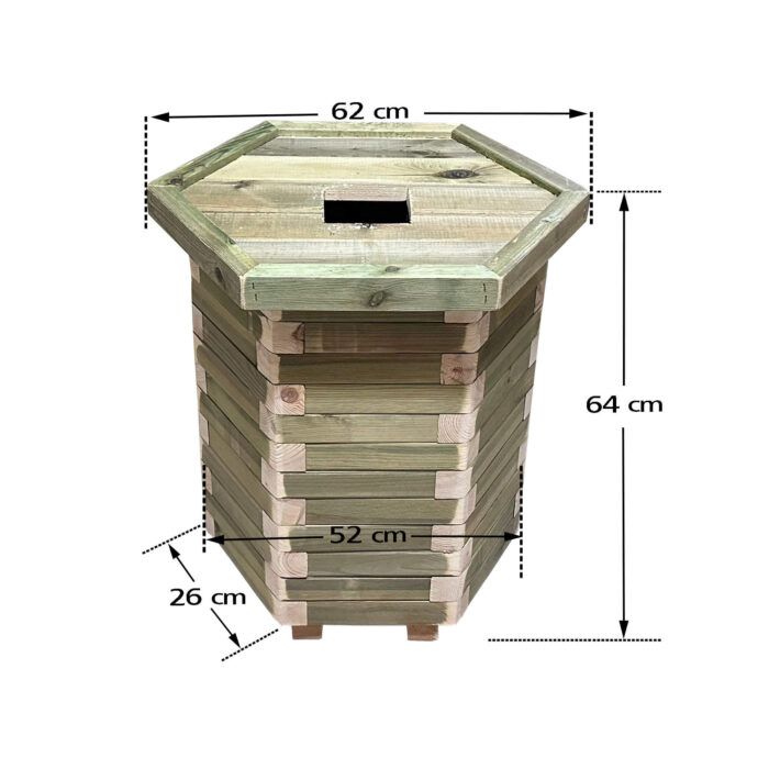 Ξύλινος κάδος απορριμμάτων εξάγωνος Δ52x64cm 110lt - Image 1