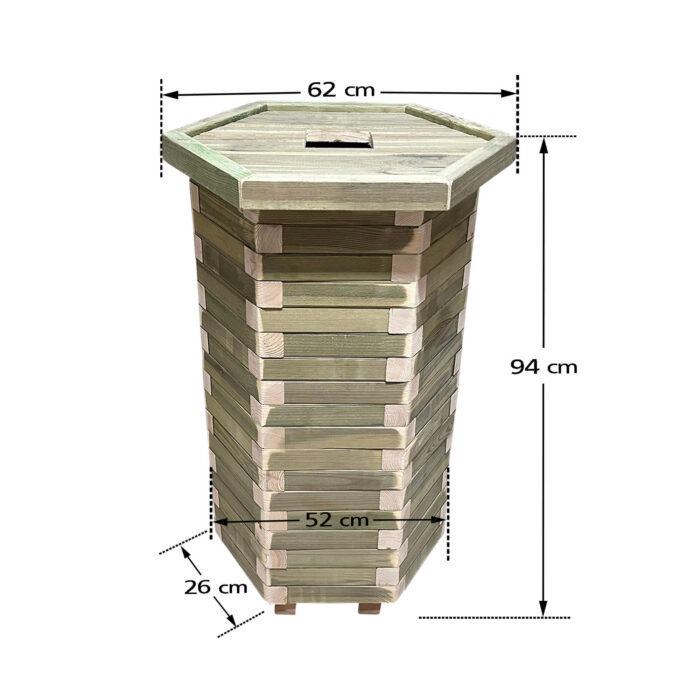 Ξύλινος κάδος απορριμμάτων εξάγωνος Δ52x94cm 170lt - Image 1