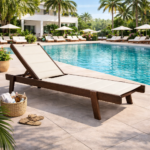 Ξύλινη ξαπλώστρα παραλίας επαγγελματική καρυδί-εκρού 204x65x31,5-92,5Υεκ.