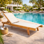 Ξύλινη ξαπλώστρα παραλίας επαγγελματική εκρού 204x65x31,5-92,5Υεκ.