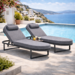 Ξαπλώστρα παραλίας αλουμινίου επαγγελματική σκούρο γκρι 191,5x60x89,5Υεκ. με μαξιλάρι