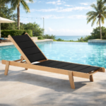 Ξύλινη ξαπλώστρα παραλίας επαγγελματική φυσικό-μαύρο 204x65x31,5-92,5Υεκ.